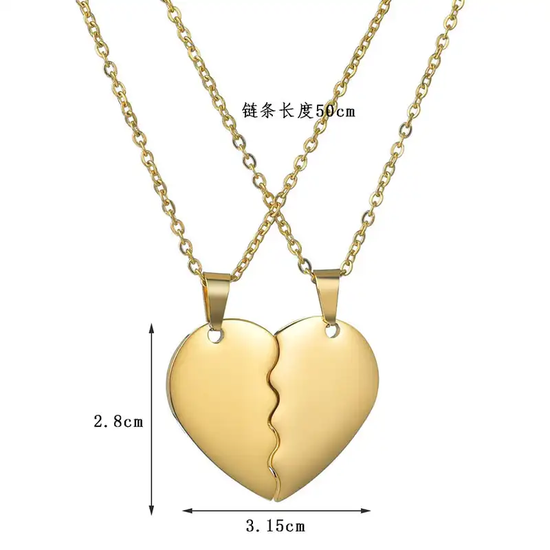 Hearts Pendants Heart Pendant Necklace Heart 18K Stainless Steel Engraved Couple I Love You Broken Jewelry Blank Hearts Pendants Small 2 Heart Pendant Necklace