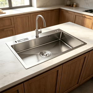 Lavello da <span class=keywords><strong>Cucina</strong></span> in Acciaio Inox Fatto a Mano, Colore Argento, Dimensioni Personalizzabili, Montaggio Superiore, Vasca Singola, <span class=keywords><strong>Design</strong></span> Moderno - Product Image 5
