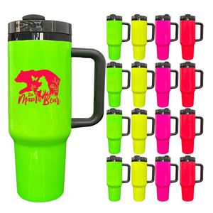 Vaso Térmico H2.0 de Acero Inoxidable de 40oz, Verde Neón con Acabado Negro Espejo, para Grabado Láser, con Asa y Pajita - Product Image 2