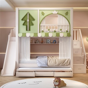 JS FURNITURE <span class=keywords><strong>Lit</strong></span> double pour enfants en bois massif au design unique, mobilier de chambre à thème vert <span class=keywords><strong>avec</strong></span> <span class=keywords><strong>toboggan</strong></span> en arc et escalier de rangement - Product Image 5