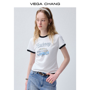 Camiseta de Manga Corta VEGA CHANG Blanca y Negra para <span class=keywords><strong>Mujer</strong></span>, con Estampado de Autocaravana, Cuello Redondo, Corte Ajustado, Informal, de Algodón - Product Image 5