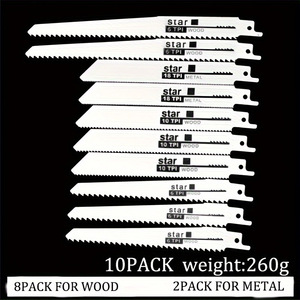 Reciprocating Saw Blade <b>Set</b> 10-Pack 6 Tpi 10 Tpi 18 Tpi For Wood And Metal Cutting - Product Image 1