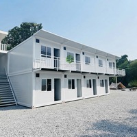 Maison modulaire à double étage à assemblage rapide, en conteneur, avec structure en acier et fenêtres, pour logement temporaire