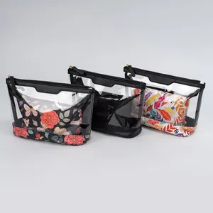 Custom Print 2 Piece Clear Makeup Bags Portable Travel Cosmetic Bags Set For Women