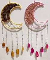 Attrape-rêves en améthyste naturelle, pendentif lune, design artistique en gravier de cristal, attrape-soleil en quartz rose et jade pour la décoration intérieure