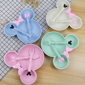 Ensemble de vaisselle pour bébé en paille de blé écologique, 3 pièces, avec motif de dessin animé, dans une boîte, pour cadeau de maternelle - Product Image 3