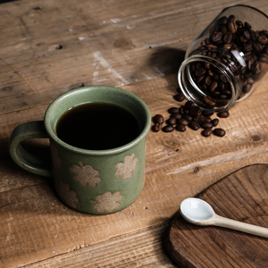 Large Capacity Fall Retro Modern <b>Green</b> Porcelain Four Leaf Clover Mug Sesame Glaze Dishwasher & <b>Microwave</b> Safe - Product Image 6