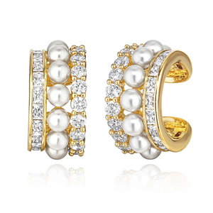Gemma <span class=keywords><strong>925</strong></span> in <span class=keywords><strong>argento</strong></span> placcato oro Non <span class=keywords><strong>Piercing</strong></span> con perla & CZ Clip su cartilagine cerchio orecchino gioielli regalo - Product Image 1