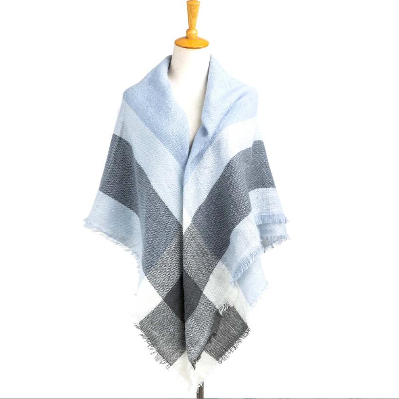 Индивидуальный Зимний синий квадратный шарф в клетку для женщин плотный тканый кашемировый серый шарф теплый узор акриловая шаль в клетку