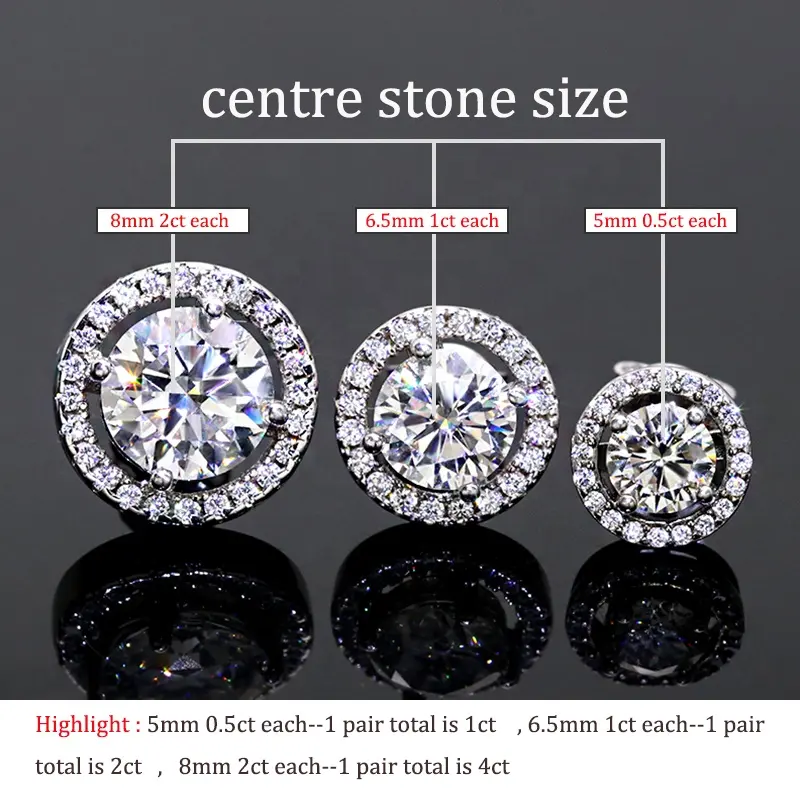 สว่างผู้หญิงเครื่องประดับผ่านเครื่องทดสอบเพชร 0.5ct-2ct ต่างหูตัดกลม moissanite แชมเปญสีเหลือง moissanite สตั๊ดต่างหู