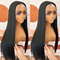 Perruques lisses en cheveux humains, densité 200%, perruque frontale en dentelle HD 13x6, 24 pouces, pour femmes noires