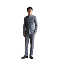 Costume Homme Slim Fit Col Mandarin Motif Dragon Style Chinois Vente en Gros Usine Tenue Formelle Jeunes Hommes Ensembles Décontractés