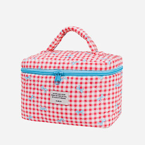 Bolsa de maquillaje a cuadros bonita al por mayor, neceser de diseñador a la moda de gran capacidad, neceser para almacenamiento de cosméticos con logotipo personalizado - Product Image 5