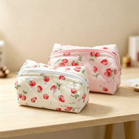 Pochette cosmétique en coton matelassé chaud avec fermeture éclair, motif dessin animé, organiseur de voyage, cadeau de Noël