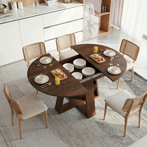 Tavolo <span class=keywords><strong>da</strong></span> <span class=keywords><strong>Pranzo</strong></span> Rotondo Estensibile in Legno Salvaspazio con Vano Nascosto per <span class=keywords><strong>Cucina</strong></span> <span class=keywords><strong>e</strong></span> <span class=keywords><strong>Sala</strong></span> <span class=keywords><strong>da</strong></span> <span class=keywords><strong>Pranzo</strong></span> Familiare - Product Image 2