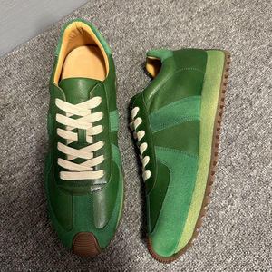 QHCCID Green <b>Leather</b> <b>Sneakers</b> Low Heel Rubber Outsole Casual Men's Chunky Shoes - Product Image 3