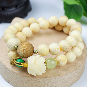 สร้อยข้อมือไม้ไผ่แบบวงคู่ 11 มม. ลูกปัดแกะสลักลายดอกไม้ ฝังหยก สำหรับทุกเพศ ใส่ได้ทุกวัน - Product Image 2