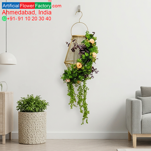 Artificial Hanging Floral Basket with Greenery Vine Decorative Metal Frame Planter for Home Garden <b>Wall</b> Decor - Product Image 6