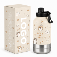 Bouteille d'eau portable 3 en 1 pour chien, gamelles en acier inoxydable isolées, distributeur de nourriture et d'eau pour voyage en extérieur
