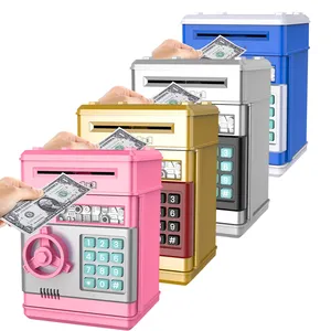 礼品存钱罐，生日玩具礼品电子真钱硬币自动取款机，塑料大储蓄银行保险箱锁盒