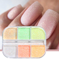 Vente en gros de poudre de paillettes pour ongles au néon laser au sucre lumineux Symphony Logo personnalisé nouveau matériau à paillettes brillantes à 6 grilles/boîte