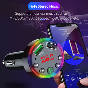 Émetteur FM pour voiture BT5.0, kit mains libres pour voiture, chargeur double USB 3.1A avec lumière LED colorée, lecteur MP3, <span class=keywords><strong>carte</strong></span> TF/clé USB, vente en gros - Product Image 3