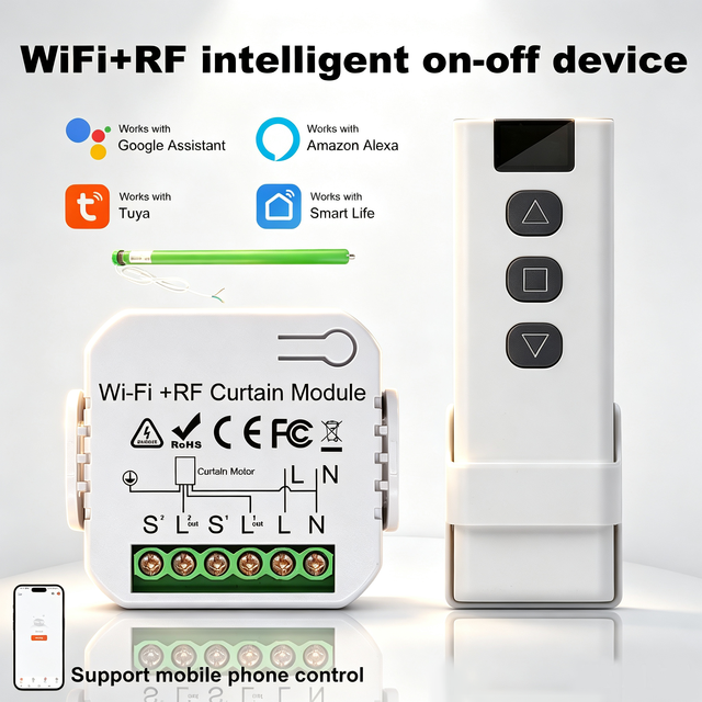 Tuya WiFi RF 433MHz Smart Curtain Switch Module with 5 Channel Remote 110V 120V 220V 240V Electric Roller Shutter Blinds Alexa