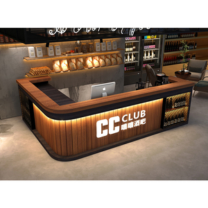 Bancone Tavolo da Bar Industriale Vintage in Legno a L con <span class=keywords><strong>Cassa</strong></span> per Ristoranti e Attività Ristorative Ricevimento Front Office - Product Image 2