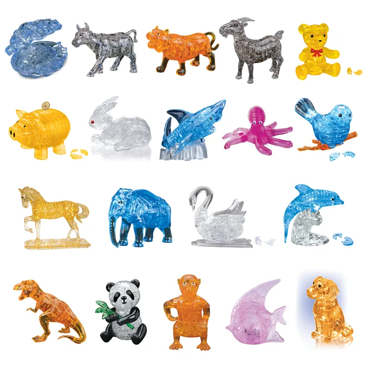 3D Crystal Puzzel Animal Blok Puzzel Dier Souvenir Tijger Olifant Vis Vogel Panda Koe Vel Hond Varken