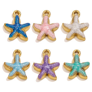 DZ056 18K Gold Plated Stainless Steel Starfish Pendants, Enamel Inlay Ocean Charms, DIY <strong>Jewelry</strong> Necklace Accessories <strong>Supplies</strong> - Product Image 1