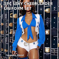 Setelan Seragam Cheerleader Berkualitas Tinggi 3pcs Seksi, Bolero, Celana Pendek, Kaus Kaki, Harga Grosir OEM, Bahan Spandex/Polyester