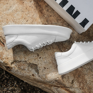 Zapatillas Deportivas Blancas para Hombre, Punta Redonda, Cierre de Cordones, Parte Superior de PU, Suela de Goma, Entresuela de EVA, Casuales, para Todas las Temporadas, Color Sólido - Product Image 2