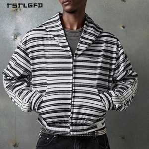 Sudadera con capucha y cremallera a rayas monocromáticas personalizadas con efecto pintado y hombros caídos en diseño relajado para ropa urbana de marca privada - Product Image 1