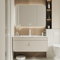 Meuble-lavabo de salle de bain avec lavabo simple ou double, meubles-lavabos suspendus avec miroir intelligent ou rangement miroiré