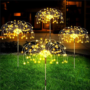 Tira de luces LED solares de fuegos artificiales para exteriores, iluminación de hadas, resistente al agua, para decoración de jardín, lámpara de césped, vacaciones