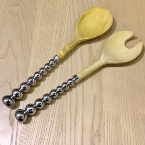 Ensemble de serveurs à salade en bois moderne de haute qualité pour une utilisation quotidienne en cuisine Réutilisable Léger Portable Servir des salades des pâtes des fruits - Product Image 2