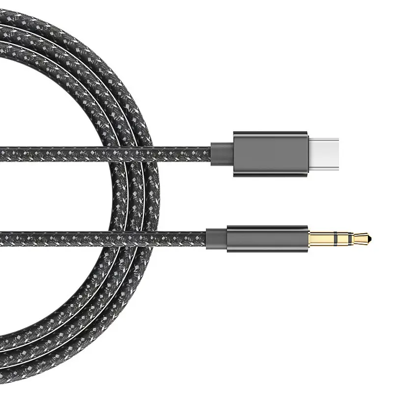 Kabel fidelitas tinggi Usb C ke 3.5mm adaptor Audio untuk Headset pengeras suara mobil tipe-c laki-laki ekstensi ke 3.5mm tambahan kabel dikepang