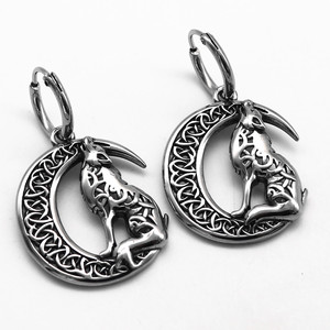 Boucles d'oreilles pendantes yunnique en acier titane, motif loup et lune, bijoux de fête, longues boucles d'oreilles - Product Image 5