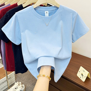 T-shirt da <span class=keywords><strong>donna</strong></span> RUICHI in cotone elasticizzato a costine 230GSM, <span class=keywords><strong>con</strong></span> glitter a stella lucidi, spalle regolari, estiva, multicolore, a maniche corte - Product Image 5