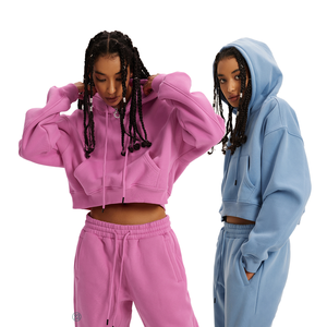 ชุดเซ็ตเสื้อสเวตเชิ้ตแขนสั้นแบบมีฮู้ด คอตตอนหนา สีพื้น สไตล์ลำลอง สำหรับผู้หญิง พร้อมกางเกงขายาว เหมาะสำหรับฤดูใบไม้ร่วงและฤดูหนาว - Product Image 1