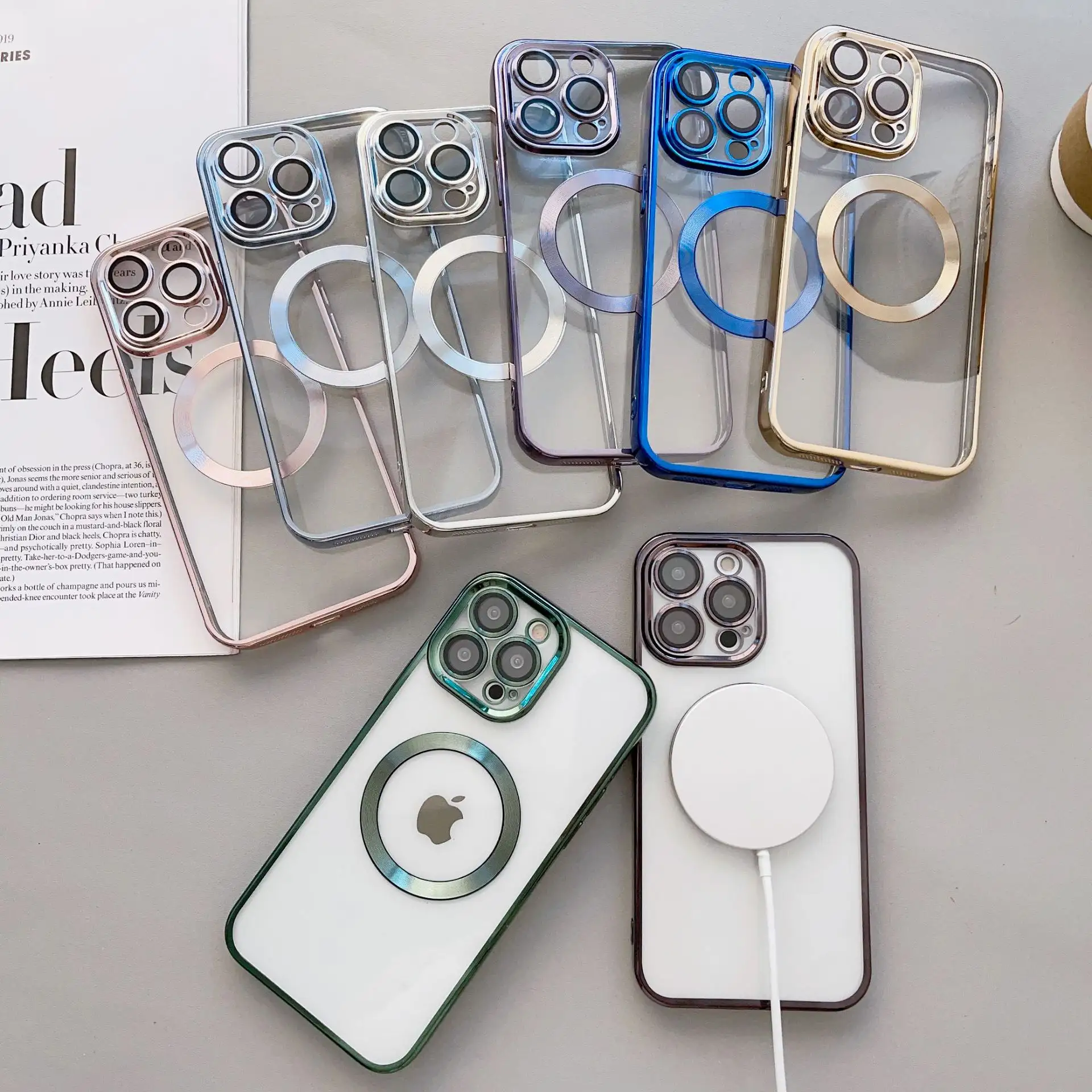 Étui de téléphone magnétique de luxe en galvanoplastie avec protecteur en verre trempé pour iPhone 15 Pro Max 14 13 12 étuis antichoc mats