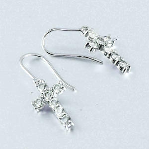 E925 <b>White</b> <b>Gold</b> Diamond <b>Cross</b> Earrings Women's Religious Ceremonies Round Brilliant Cut G Color Natural Stone - Product Image 5