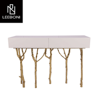 Villa Maison Design Spécial Haute Qualité Plateau en Bois Massif Base en Laiton Fantaisie Table Console en Bois Haut de Gamme
