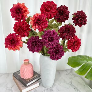 Flor Artificial de Dalia Meichun, Arreglo Floral de Seda de 3 Cabezas, Decoración para Bodas y Hogar - Product Image 1
