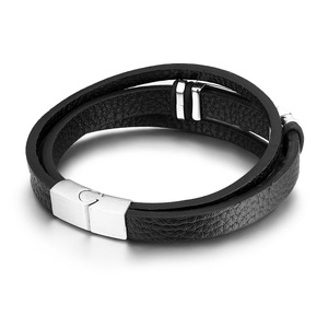 Bracelet en cuir multi-couches gravé sur mesure pour homme, bracelet en acier titane avec carte du monde <span class=keywords><strong>vintage</strong></span>, fermoir magnétique - Product Image 6