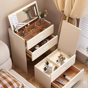 Commode <span class=keywords><strong>scandinave</strong></span> vanité <span class=keywords><strong>blanche</strong></span> petite chambre à coucher minimaliste moderne chevet mini table de maquillage à rabat avec lumières - Product Image 1