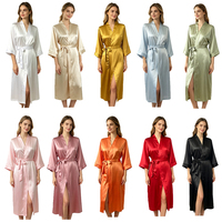 Peignoirs longs de luxe en satin de soie, style kimono, couleur unie, pour femmes, mariée, demoiselle d'honneur, fête de mariage - Vente en gros usine