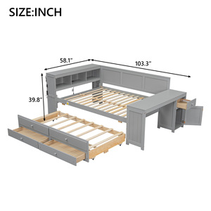 <b>Grey</b> Storage Bed With Drawers And Side <b>Cabinet</b> For Children Adults Elderly Bedroom Furniture - Product Image 4