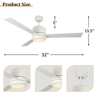 Ventilateur de plafond intérieur à télécommande à économie d'énergie de 52 pouces blanc de qualité fiable avec kit d'éclairage LED intégré à intensité variable