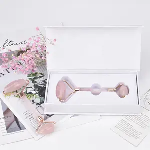 Beauty Facial Massage Tool Rouleau De Quartz Rose Massage Gift Set Rose Quartz Jade Roller And Gua Sha Set With Box